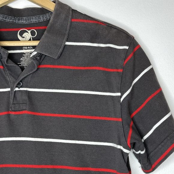 VTG 80’s OP Ocean Pacific Short Sleeve Stripes Polo Shirt Men’s Medium Gray Red - Picture 5 of 7